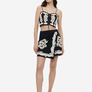 H&M appliqué drawstring detailed top and matching a-line skirt set S black